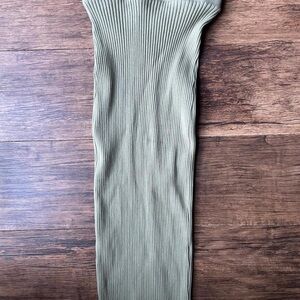 Zara Olive Green Ribbed Midi Skirt